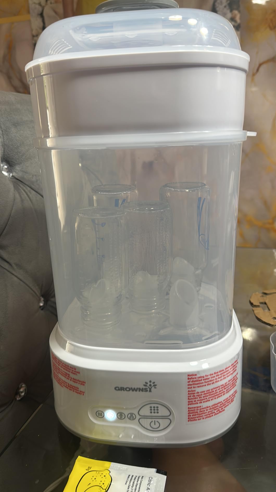 Grownsy Compact Baby Bottle Sterilizer and Dryer with Fast Sanitization | Holds 5 Bottles & Pump Parts, 3 Modular Modes, Easy Operation, Sterile Storage for Home & Travel Use, Grey customer photo 1