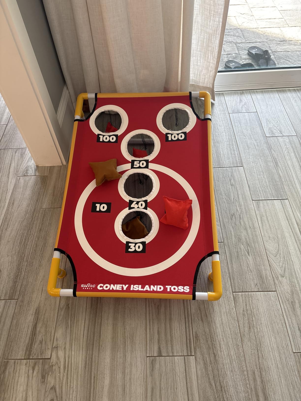 Swooc Games - Coney Island Toss - Arcade Style Cornhole Board Set w/Carrying Case & 15+ Games - Corn Hole Games for Adults - Kids Bean Bag Toss Game - Kids Cornhole Set w/Bags - Outdoor Yard Games customer photo 1