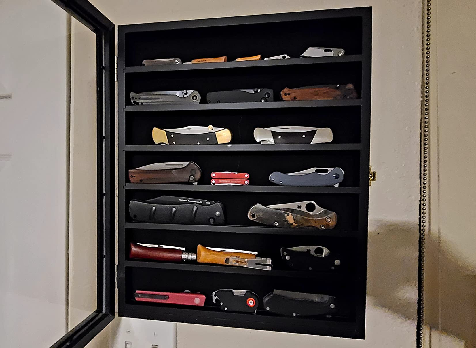 Knife Display Case Pocket Knife Shadow Box Wall Cabinet Black | Pocket Knife Display Stand, Military Folding Knife, Uv Protection Acrylic, Lockable customer photo 1