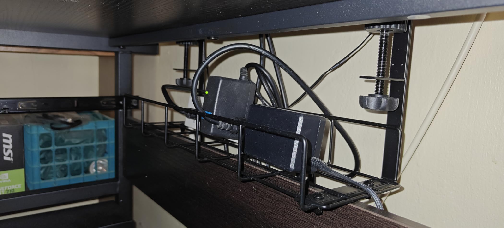 Under Desk Cable Management Tray No Drill Steel Tray Black | No drill steel under desk cable tray 15.7