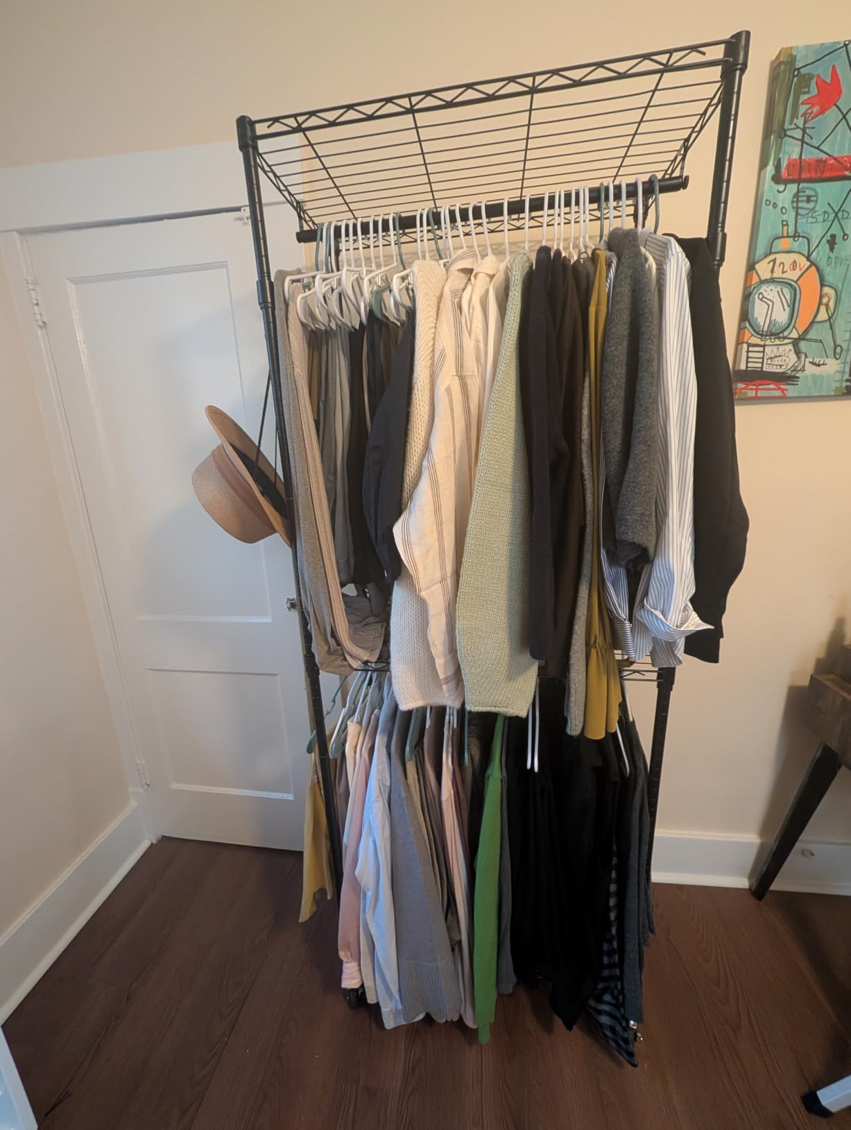 VIPEK R2 Plus Clothes Rack Heavy Duty Rolling Closet for Hanging Clothes | Lockable Silent Wheels, Double Hanging Rods, Adjustable Wire Shelving, Metal Side Hooks, Load 650lbs, for Bedroom/Home, Black customer photo 2