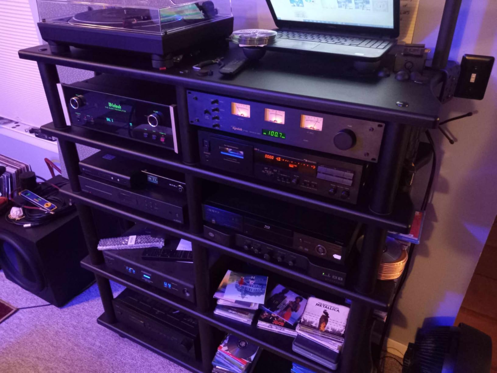 Monolith Double-Wide XL 3-Tier AV Stand - 300 lbs Weight Capacity Per Shelf, Organize and Display Your AV Components, Home Theater or Entertainment System, Maple customer photo 1