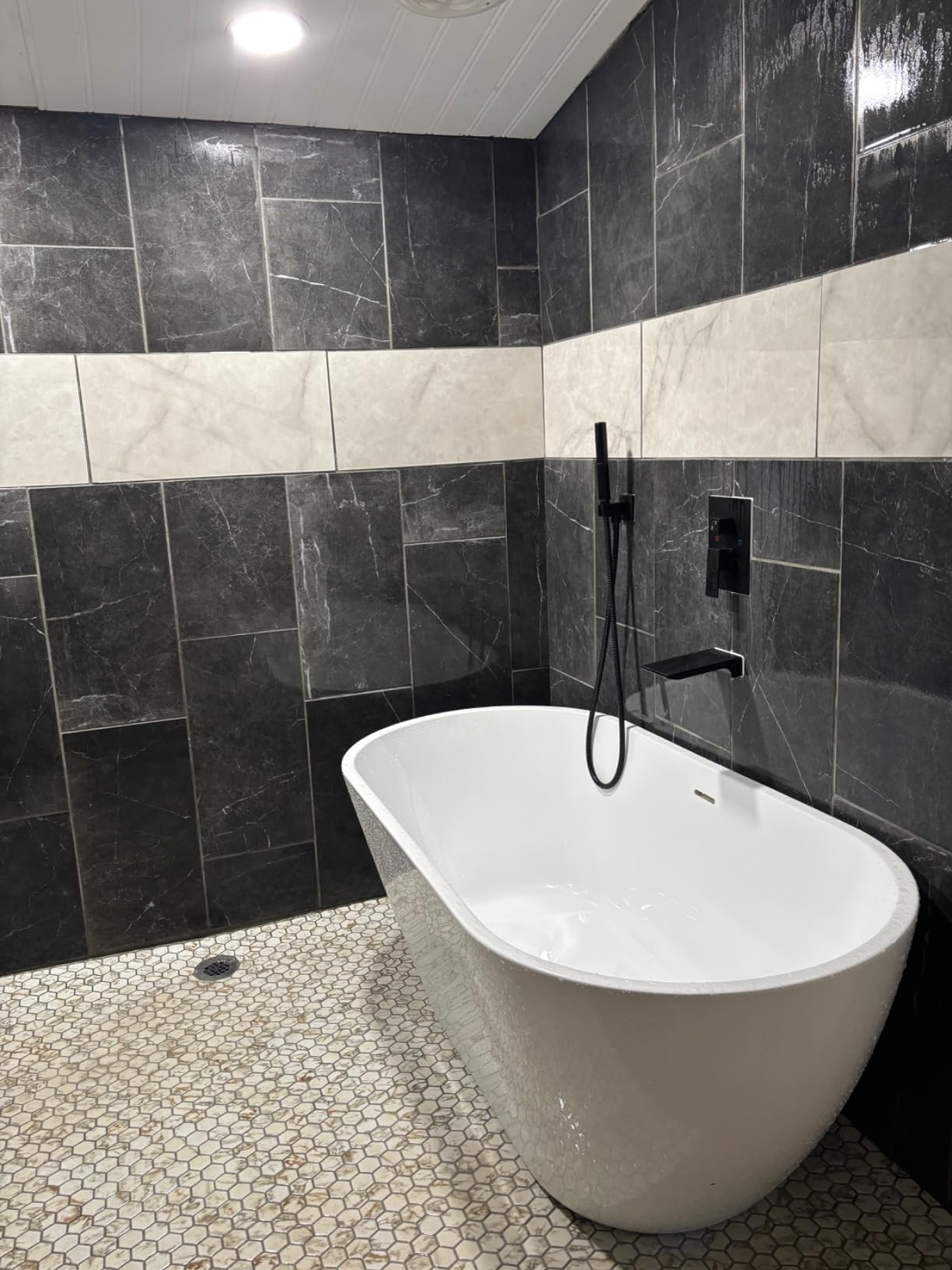 Aolemi Bathtub Faucet Wall Mount Tub Filler with Handheld, Brushed Nickel | Waterfall Tub Filler with Handheld Sprayer, Single-Handle Control, Solid Brass Rough-In Valve, 1.8 GPM customer photo 1