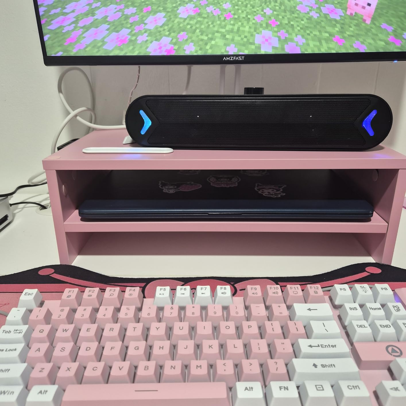 Marbrasse 16.5 Inch Monitor Stand, 2 Tier Computer Monitor Riser with Printer Shelf, Laptop Computer Screen Storage, Desktop Stand - Phone Holder & Cable Management (Vintage) customer photo 2