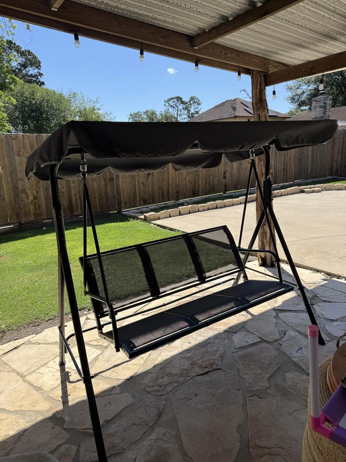 Yaheetech 3-Seat Patio Swing Chair w/Texteline Fabric Ez Setup, Dark Brown customer photo 2