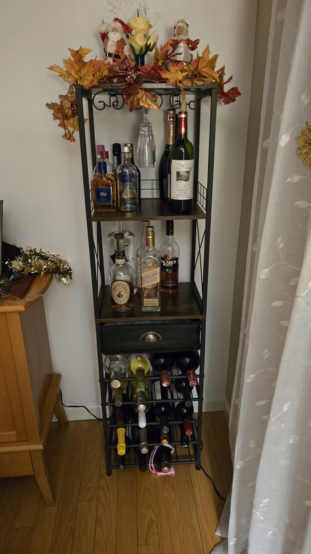 Homeiju Wine Rack Freestanding Floor, Bar Cabinet for Liquor and Glasses | 4-Tier bar Cabinet with Tabletop, Glass Holder, Storage Drawer and Wine Storage for Living Room (Patent No.D29872845) customer photo 1