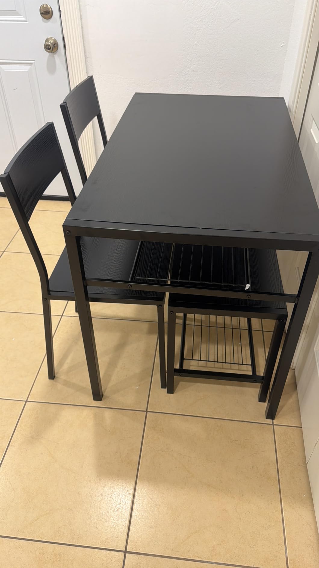 Gizoon 4-Piece Dining Table Set for 4, Kitchen Table with Bench Black | Space-saving black 4-piece dinette set with metal storage rack. Includes 2 ergonomic chairs and 1 bench customer photo 1