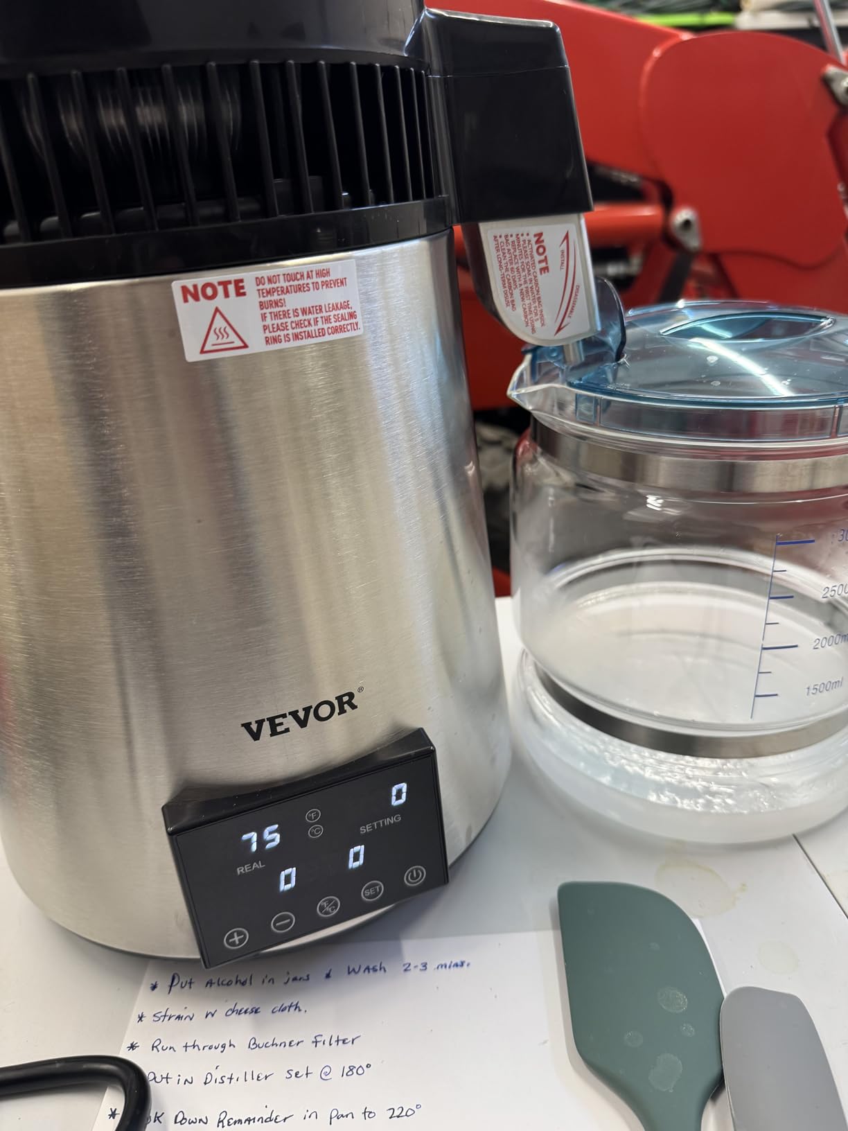 VEVOR Water Distiller, 304 Stainless Steel Countertop Water Stiller, 0.3Gal/H, 0-99H Timing Dual Temp Display, 1.1Gal Distilled Water Maker Machine, Glass Carafe, 3 Carbon Bags, Citric Acid Powder customer photo 2