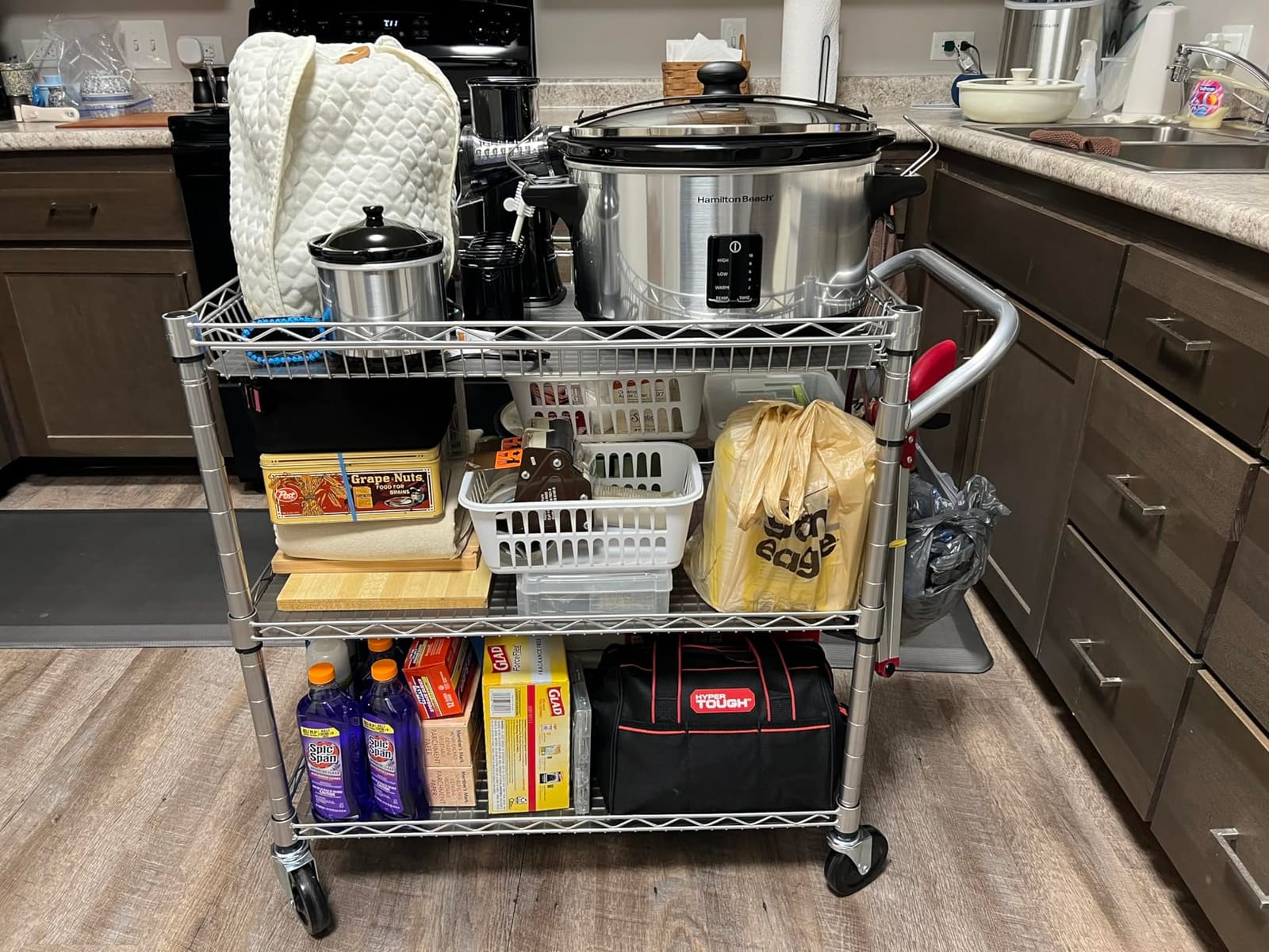 WDT 990Lbs Capacity Heavy Duty Rolling Utility Cart, NSF Rolling Carts with Wheels, Commercial Grade Metal Cart with Handle Bar & Shelf Liner, Trolley Serving Cart for Restaurant, Kitchen, Gray customer photo 1