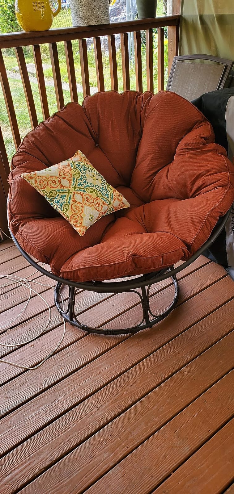 Joyside Papasan Chair with Cushion and Frame, 46'' Wicker Papasan Lounge Chair Large Saucer Chair, Brown Frame with Beige Cushion customer photo 1