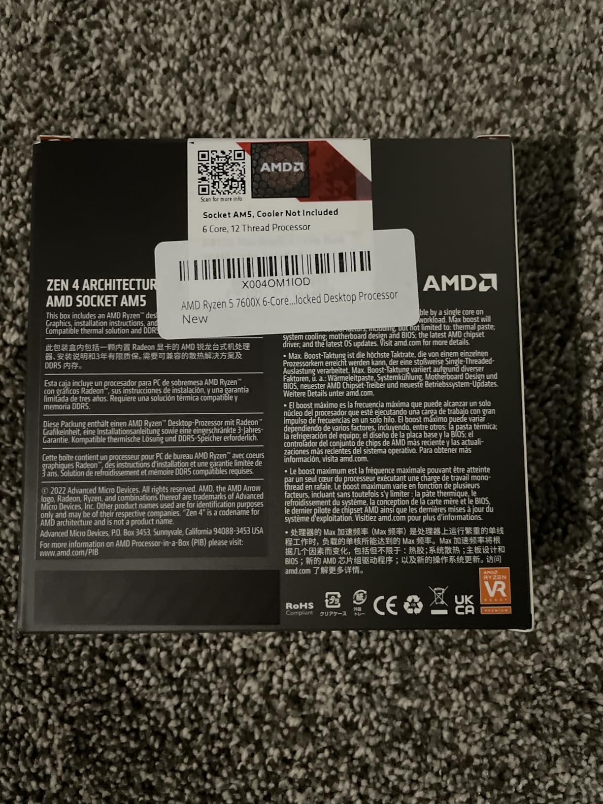 AMD Ryzen 5 7600X 6-Core, 12-Thread Unlocked Desktop Processor customer photo 2