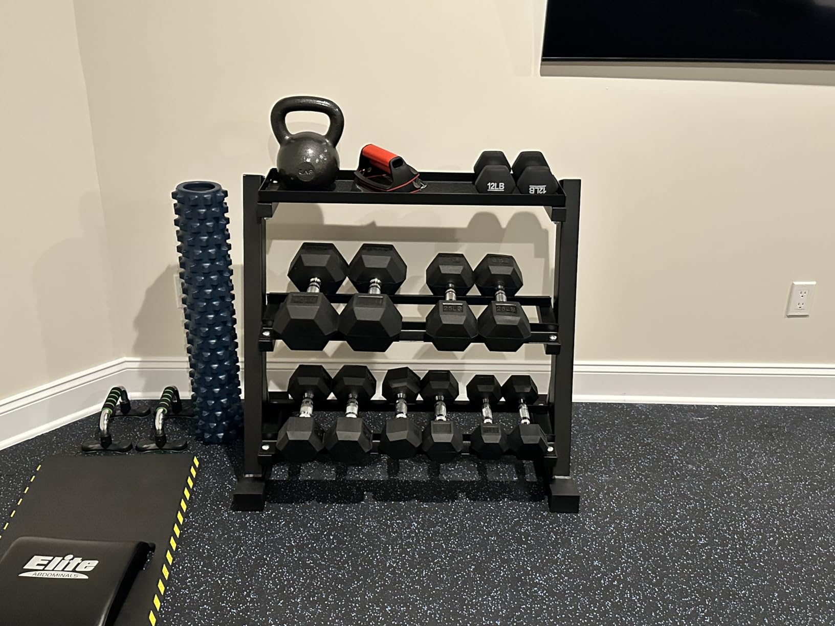 BEKING 3 Tier Dumbbell Rack, 1000LB Capacity Weight Storage Rack for Home Gym Fitness, Multifunctional Free Weight Organizer Stand for Dumbbells, Kettlebells, Compact Design Save Floor Space customer photo 2