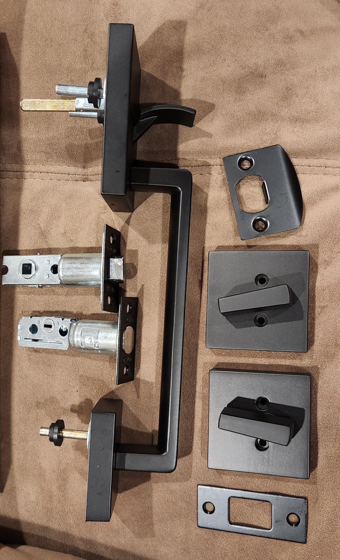 Matte Black Double French Door Handle Set, Heavy Duty | Halifax Exterior Door Lockset with Deadbolt & Lever, Reversible for Left & Right Hand customer photo 1