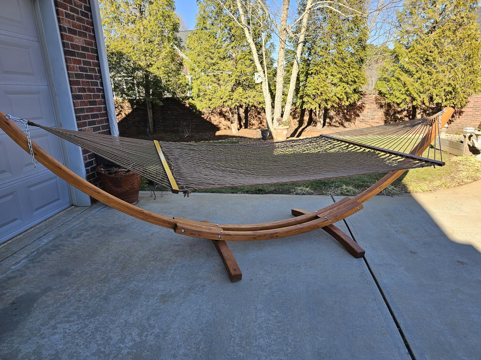 13.5 ft Wooden Hammock Stand Only, 475 lbs Capacity | Heavy Duty Larch Wood Arc Hammock Stand with Chains and Carabiners customer photo 2