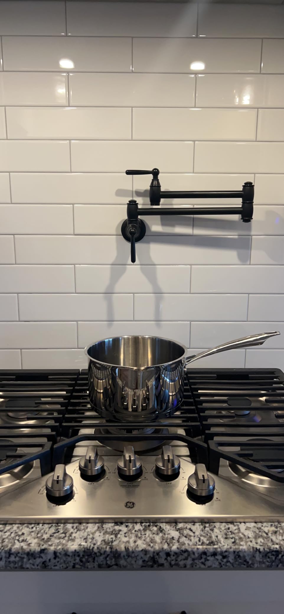 Pot Filler Faucet Oil Rubbed Bronze, ARCORA Traditional Wall Mount Pot Filler 2 Handle with Double Joint Swing Arms Brass Stove Faucet customer photo 1