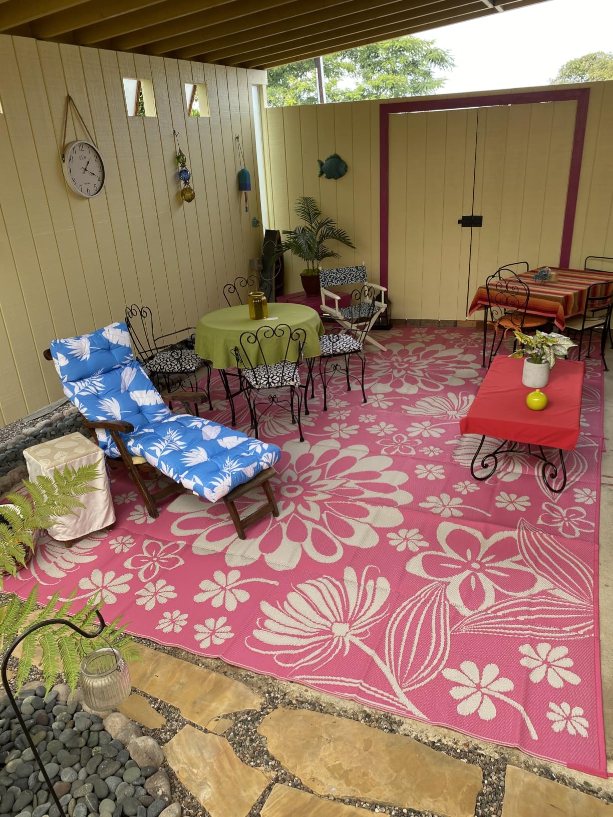 Outdoor Patio Rug Waterproof, Reversible Plastic Straw Mat, Grey Geometric Outside Carpet Quick Dry, Portable Area Rug for Deck Porch Balcony Camping RV (6×9 ft) customer photo 1