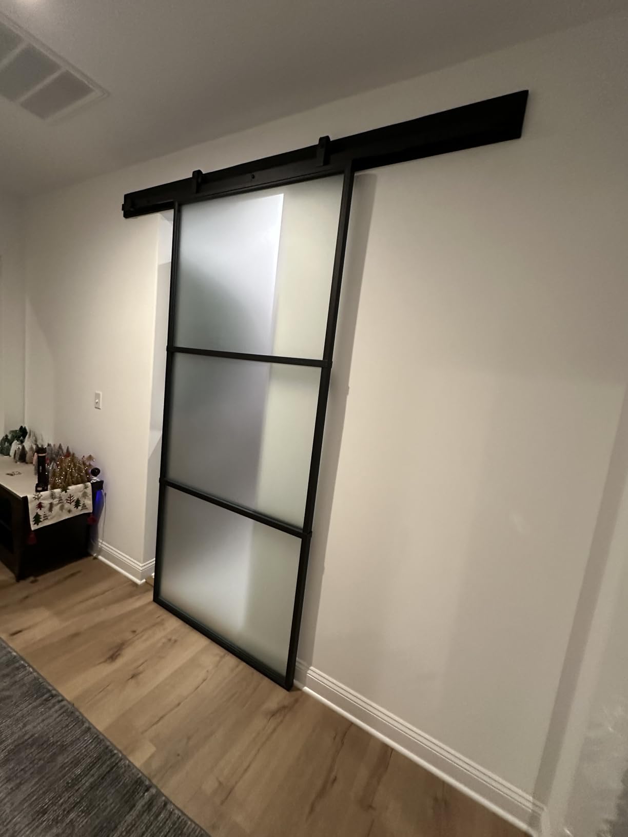 BARNSMITH 36in x 84in Frosted Glass Barn Door with 6FT Top Mounted Hardware kit Include Soft Close Mechanism Black Carbon Steel Tempered Frosted Glass Sliding Door, Assemble Required Easy Installation customer photo 2