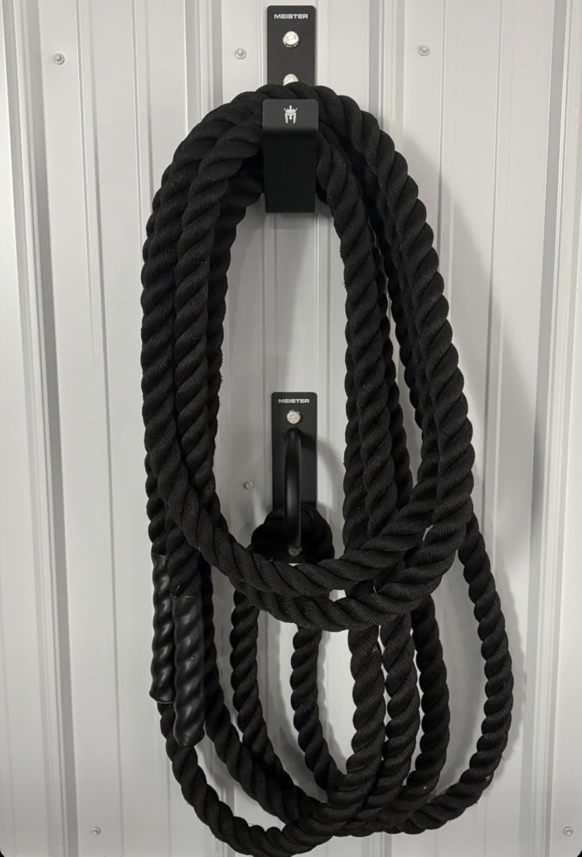 Meister XSteel Battle Rope Wall Mount Kit w/Anchor & Storage Hook - Matte Black | Commercial-grade steel wall anchor & storage hook for conditioning ropes, fits all battle ropes from 1.0