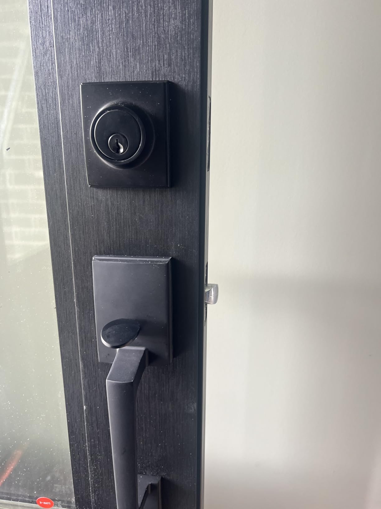 Goldenwarm Double Front Door Lock Set, Matte Black Double Door Handle Set with Dummy, Modern Double Front Door Hardware Set with Reversible Handle Lever customer photo 2