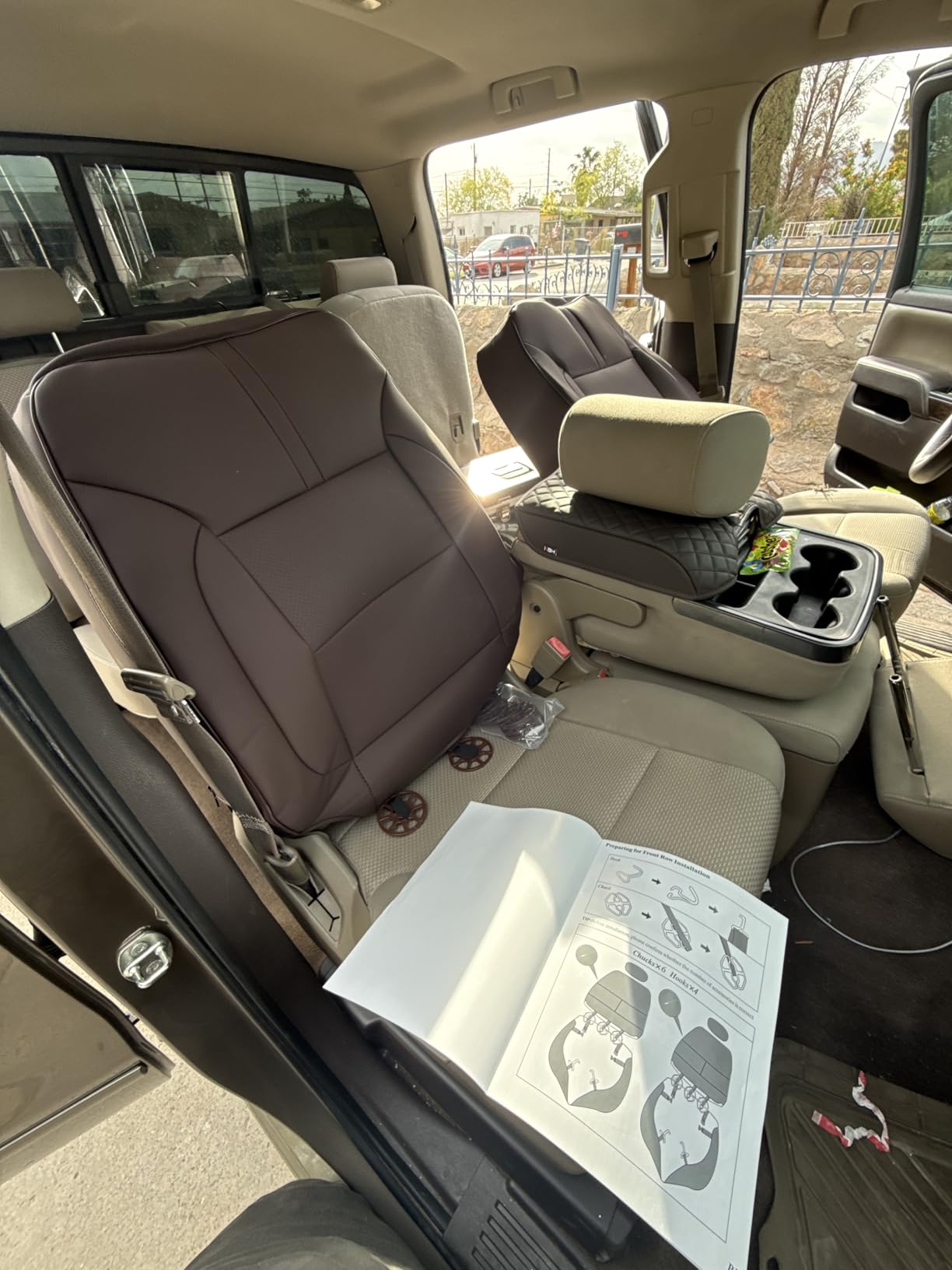 Coverado Chevy Silverado Seat Covers, Faux Leather Seat Covers Fit for Chevy Silverado GMC Sierra 2007-2025 1500, 2015-2025 2500HD 3500HD Crew Double Extended Cab (Front, Black) customer photo 1
