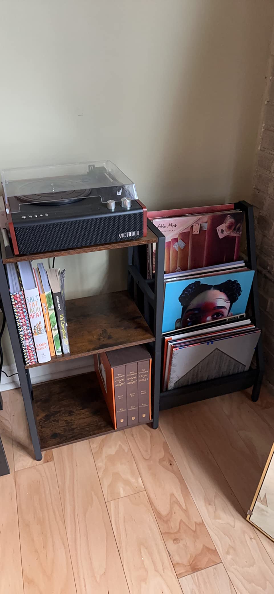 Bikoney Record Player Stand, Turntable Stand with 3-Tier Vinyl Record Storage, Record Player Table 200 Albums, End Table with Vinyl Display Holder Shelf, Record Player Cabinet Media Console for Stereo customer photo 2