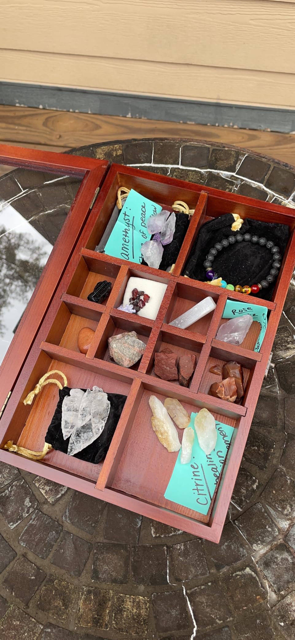 Adjustable Rock Collection Box, Wood Crystal Display Case for Gemstone | Rock Display Case with Shelves, Witchy Stone Organizer Storage, Gem Holder Box for Mineral Collectibles, Wiccan Gift, Black customer photo 1