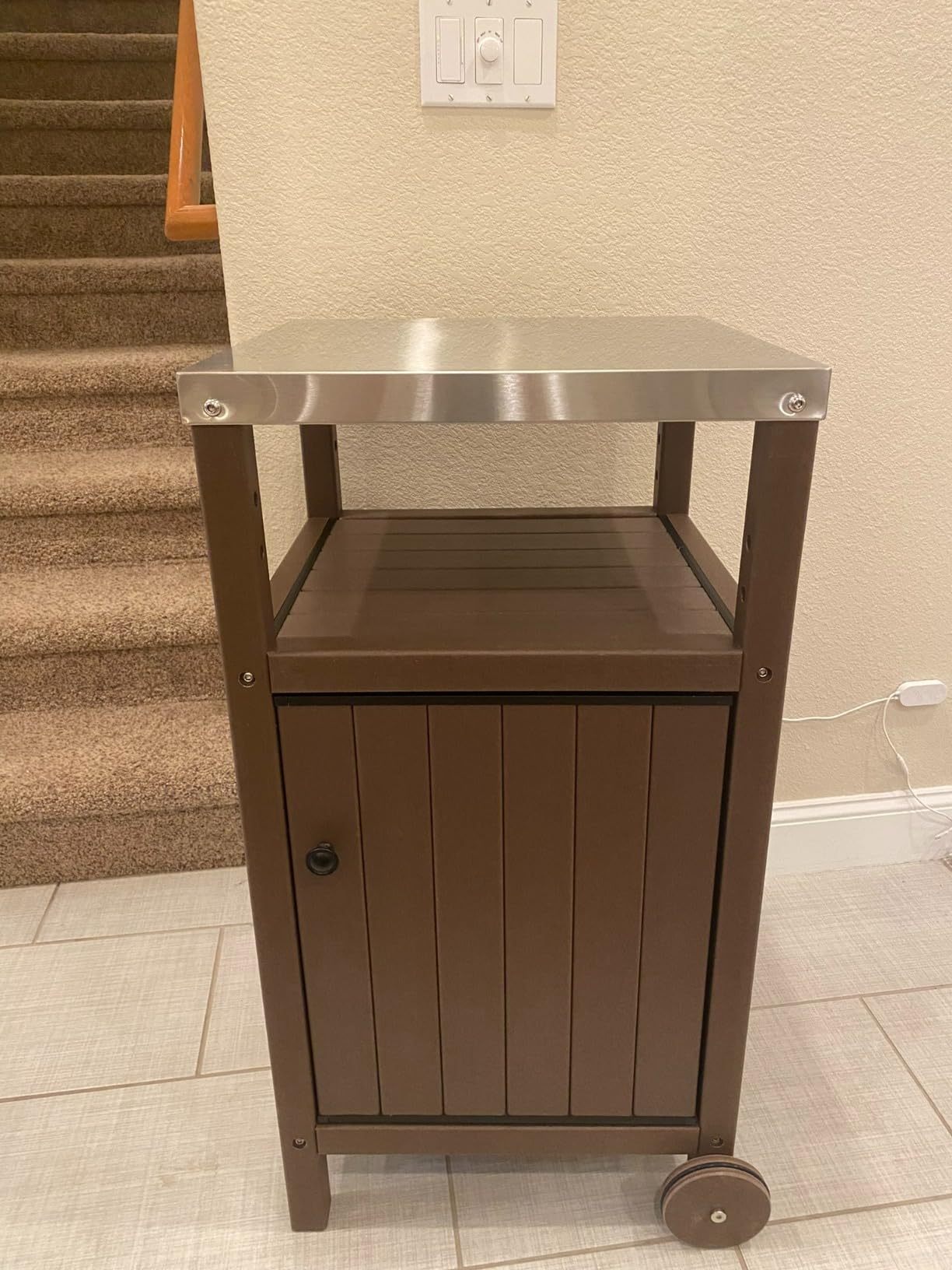 KORVOS Kitchen Portable Outdoor Grill Cart, Patio Bar Cart with Stainless Steel Top and Rolling Wheels, BBQ Cart for Indoor&Outdoor Use, Grey customer photo 1