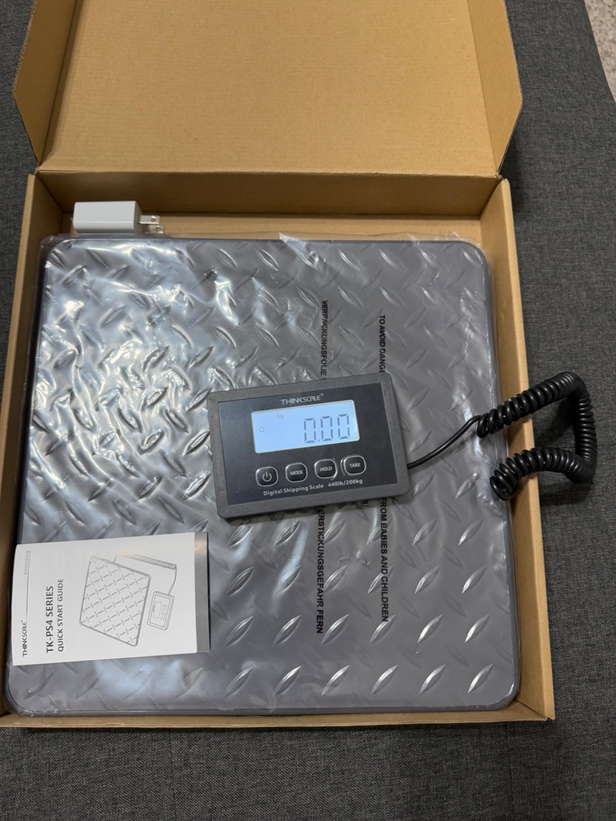 THINKSCALE Shipping Scale, 440 lb x 1 oz Digital Postal Scale, Hold & Tare | Non-Slip Rubber Platform, Bright Backlit LCD, Package, Luggage, Mailing & Postage Scale, AC Adapter & Batteries Included customer photo 1