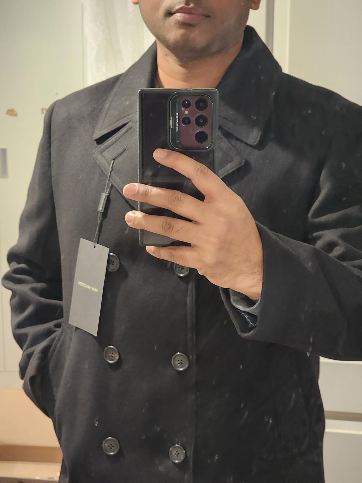 Van Heusen Men's Van Heusen Men's Tatton Classic Double Breasted Peacoat customer photo 2