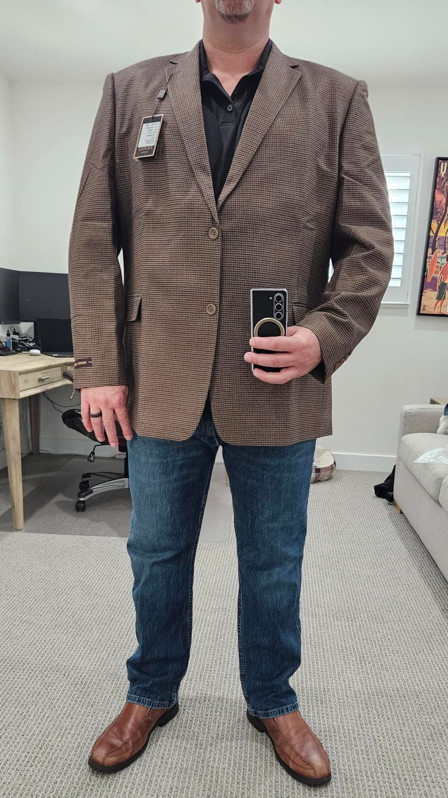 AMY ZHU Men's Houndstooth Sport Coat Classic Fit Stretch 2-Button Blazer customer photo 1