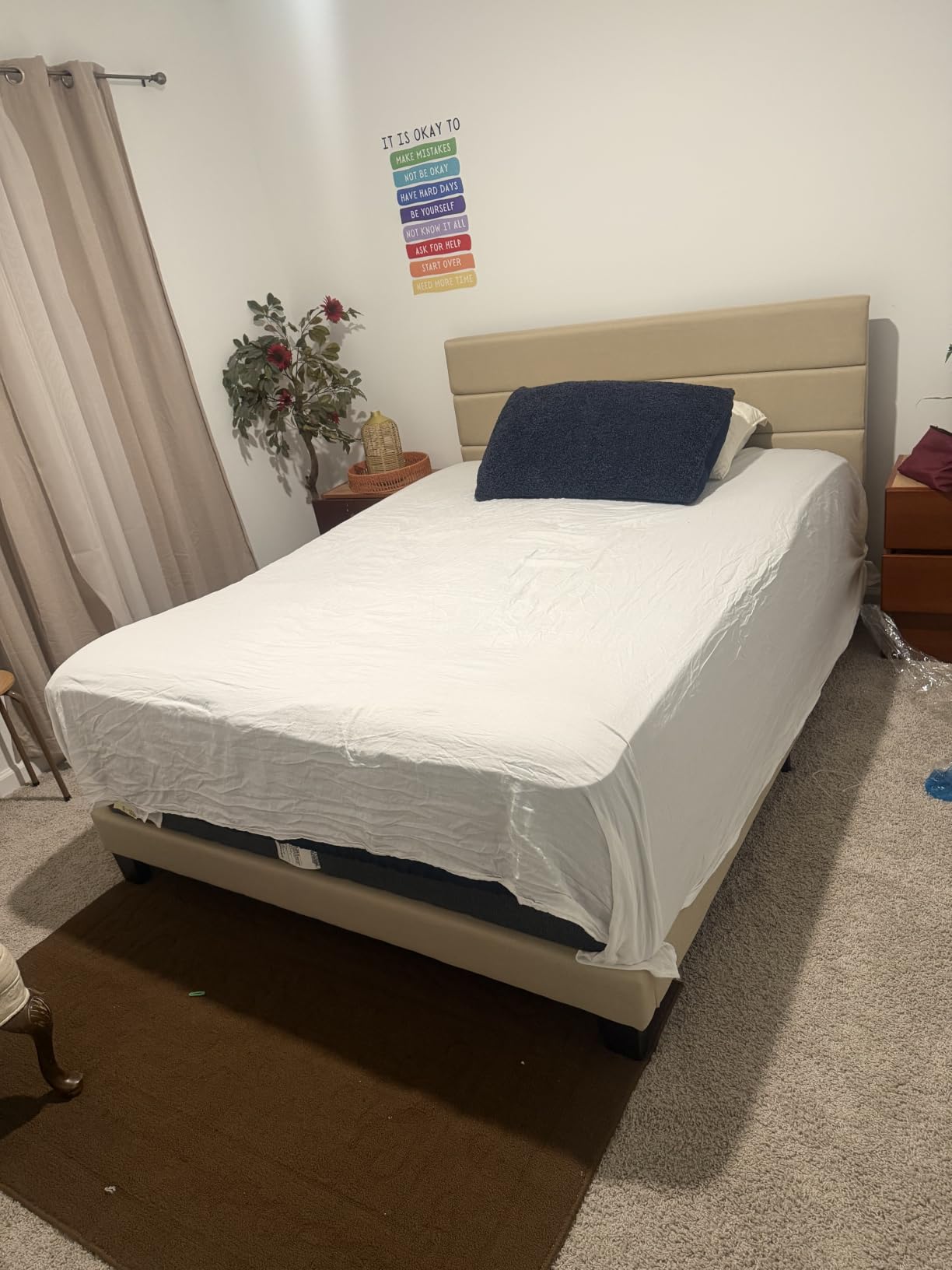 Allewie Queen Size Platform Bed Frame with Fabric Upholstered Headboard | Wooden Slats Support, Fully Upholstered Mattress Foundation, No Box Spring Needed, Easy Assembly, Noise-Free, Beige customer photo 2