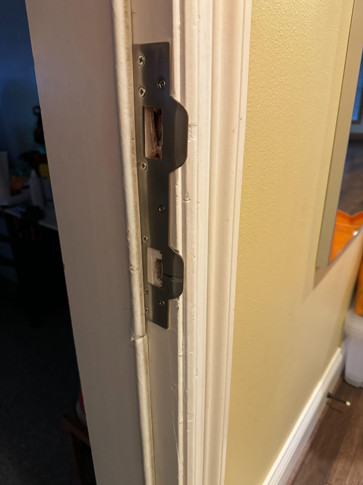 Door Strike Plate Reinforcement Plate - Front Door Security Devices Metal Striker Plates Door Latch Plate with 5-1/2 inch to 6 inch Hole for Exterior Interior Door Deadbolt Fix Door Frame Door Jamb customer photo 1