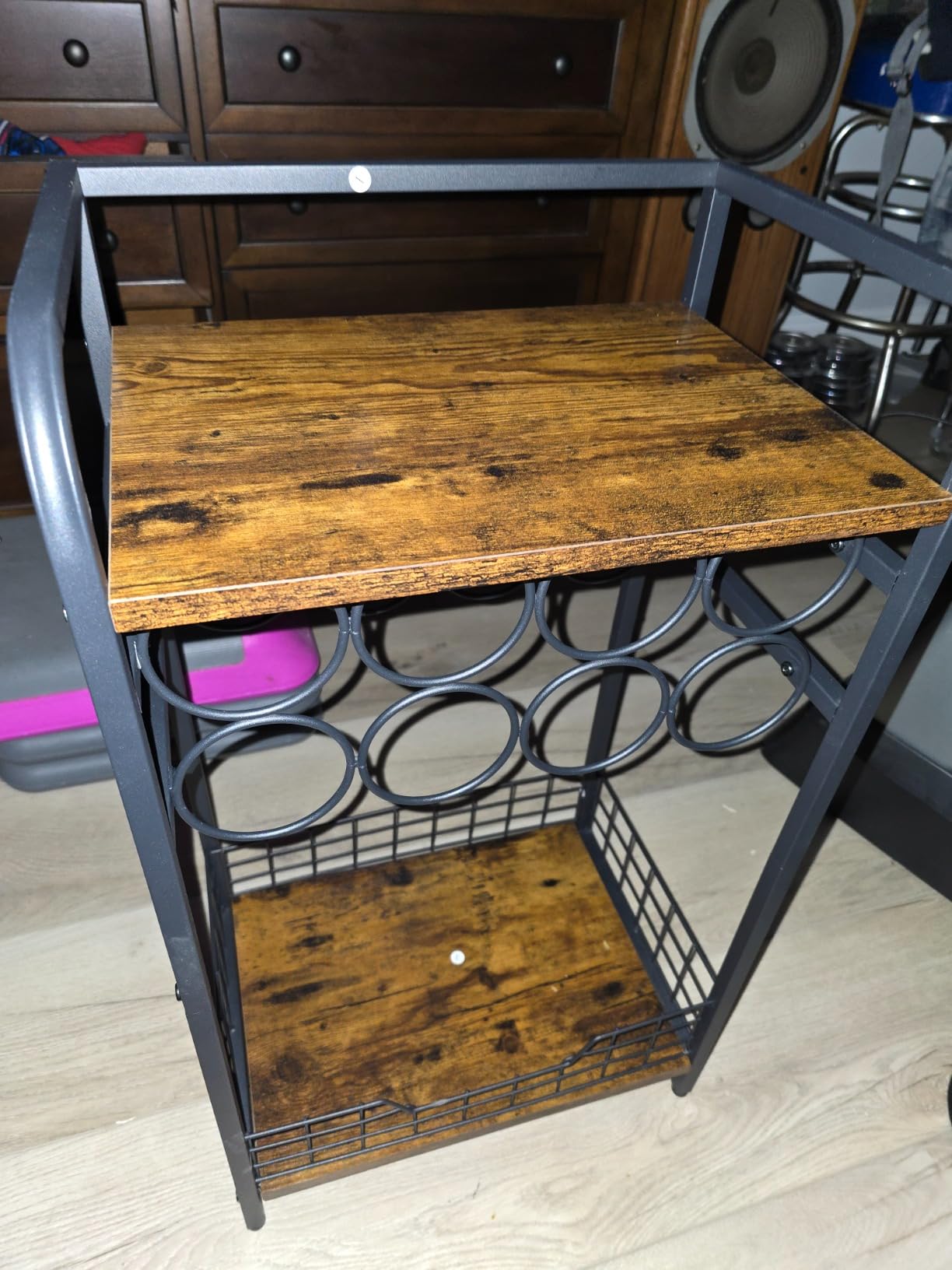 3-Tier Wine Rack Freestanding Floor Cabinet Corner Bar Cabinet Bar Cart, 12 Individual Wine Storage Bottle Compartments Corner Bar Cabinet Holder, Wood + Black Frame Liquor Cabinet customer photo 2