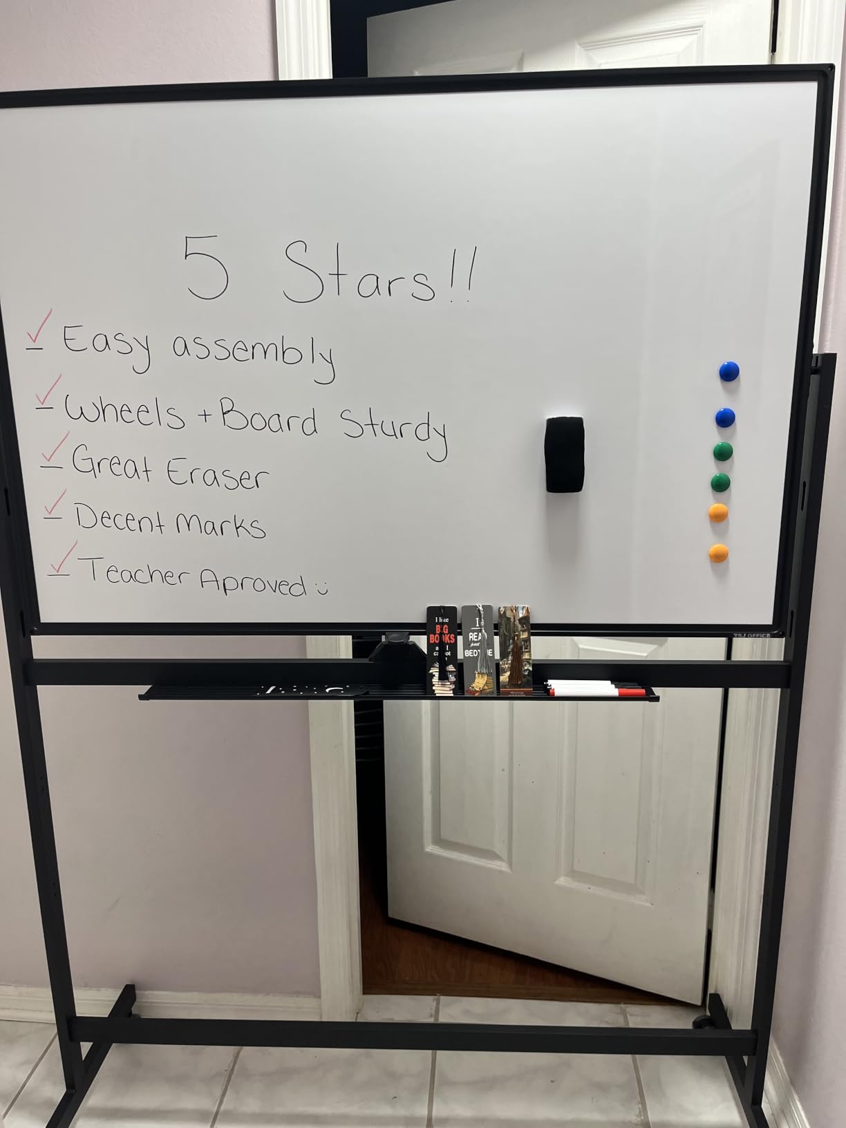 TSJ OFFICE Large Rolling Whiteboard - Dry Erase Magnetic 48 x 32 Inches White Board Height Adjust Double Sided Mobile Portable Easel on Wheels, Dry Erase Board with Stand for Office, Home & Classroom customer photo 2