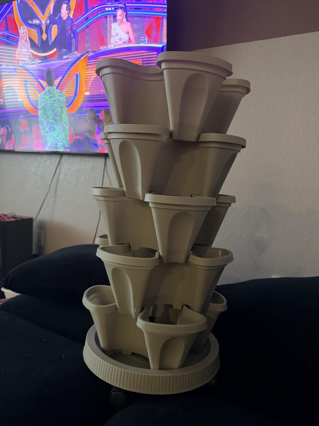 GameXcel Vertical Planter Tower - 5 Tier Stackable Garden Planters with Wheels and Tools Plant Pots for Strawberry Herb Flower and Vegetable Indoor Outdoor Use Dark Gray customer photo 2