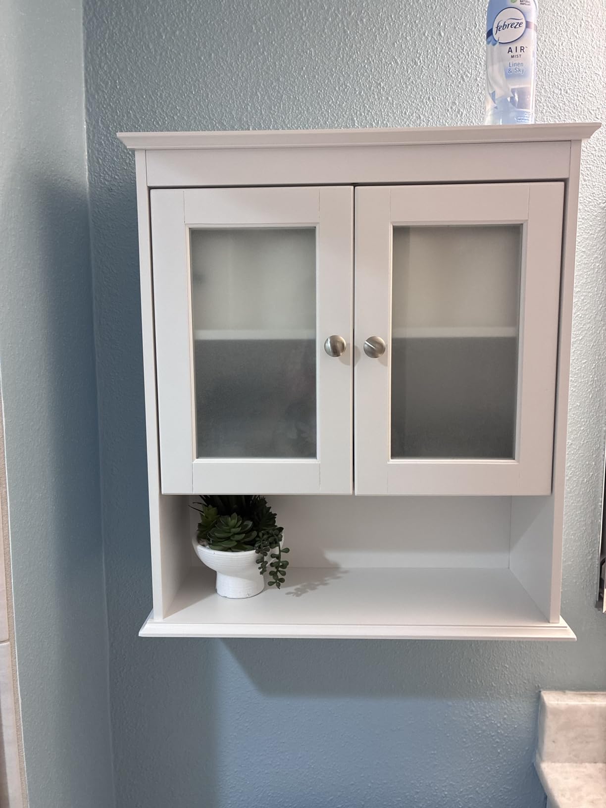 Spirich Bathroom Wall Cabinet with Glass Doors, White Medicine Cabinet | FSC-Certified MDF, Adjustable Shelf, Open Bottom Shelf, Wall Mount Storage for Bath, Kitchen, Laundry Room or Entryway customer photo 1