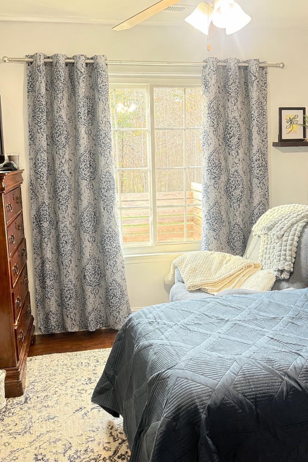 Mrs.Naturall Taupe Pattern Curtains 63 Inch Length 2 Panel Set for Living Room, Semi Blackout Short Drapes for Bedroom, Jacquard Printed 50% Black Out Bay Window Curtains, 52x63 Inch Long customer photo 1