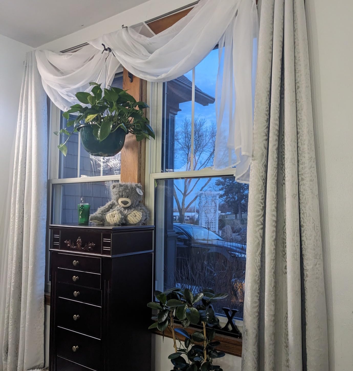 Mrs.Naturall Taupe Pattern Curtains 63 Inch Length 2 Panel Set for Living Room, Semi Blackout Short Drapes for Bedroom, Jacquard Printed 50% Black Out Bay Window Curtains, 52x63 Inch Long customer photo 2