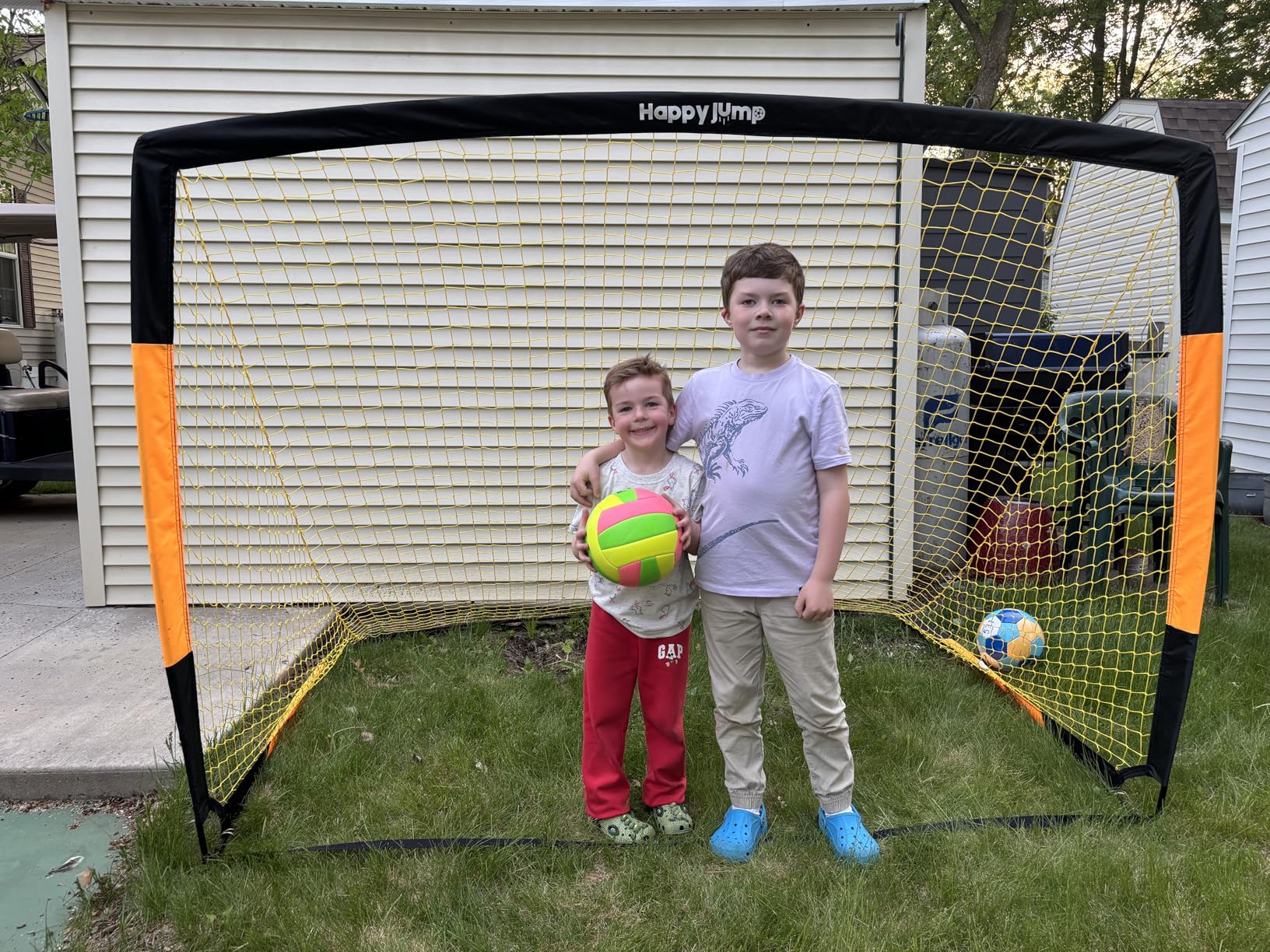 Happy Jump Kids Backyard Soccer Goals 7x5 & 5x3.6 FT, Portable Outdoor Play | For Kids Ages 6-14 Backyard Play, Weatherproof Net Steel Frame, Quick Setup Sturdy for All Weather Outdoor Training customer photo 2