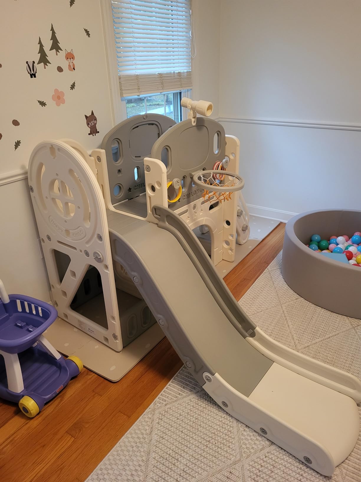 BIERUM 9 in 1 Toddler Slide, Kids Slide for Toddlers Age 1-3 Outdoor Indoor | Toddler Slide with Ring Toss, Basketball Hoop, Telescope, Indoor Outdoor Playset Playground for Toddlers Age 1-3 Beige Gray customer photo 1