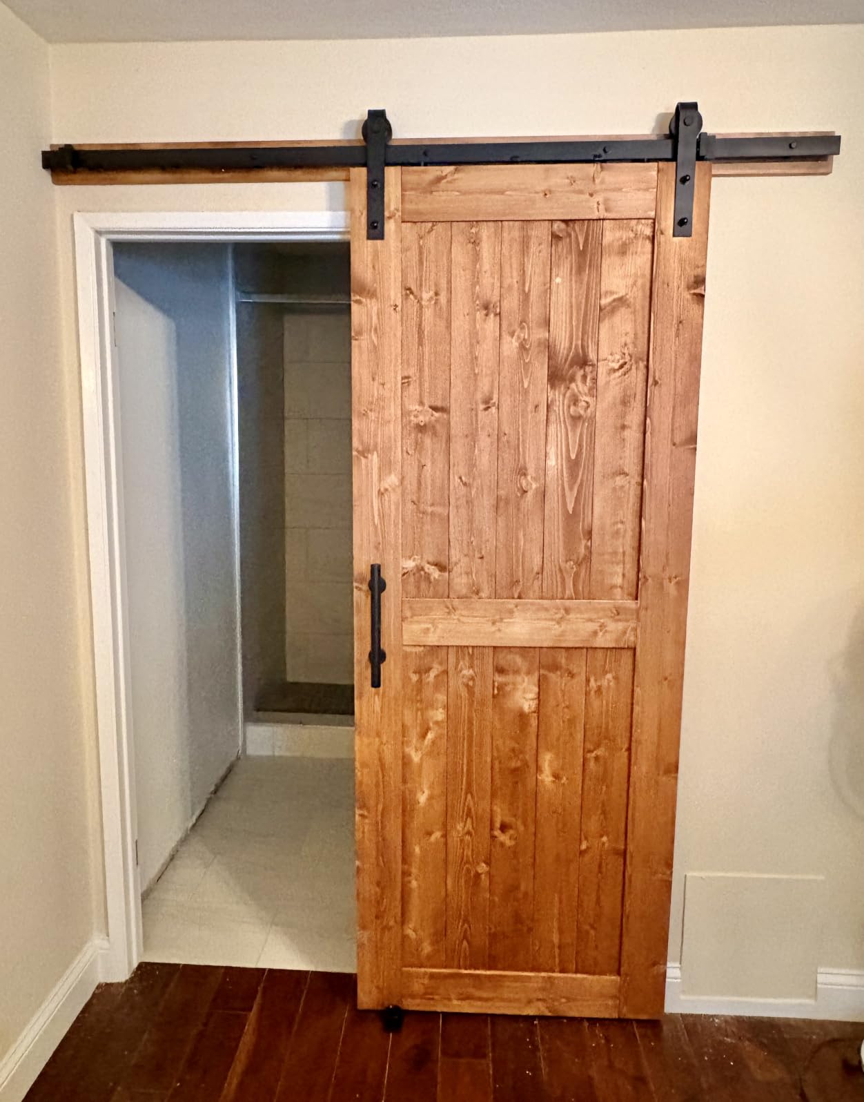 SMARTSTANDARD 30in x 80in Sliding Barn Door with 5ft Barn Door Hardware Kit Included, Unfinished Solid Spruce Wood Door, Assembly Required, DIY, Stainable, Natural customer photo 2
