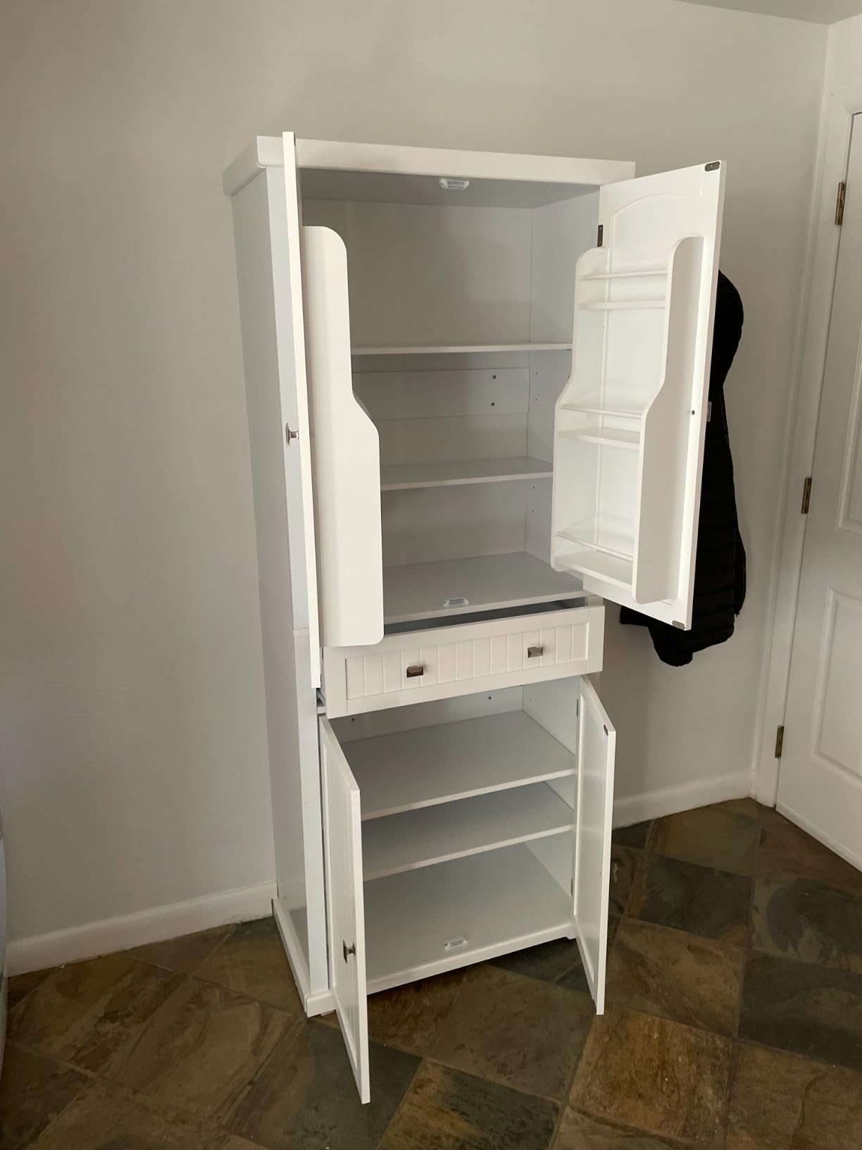 VASAGLE Pantry Cabinet, Freestanding Tall Cupboard with a Drawer | 15.7 x 30 x 71.7 Inches, 2 Cabinets, 4 Adjustable Shelves, White, HELAN Collection UBBC561P31V2 customer photo 2