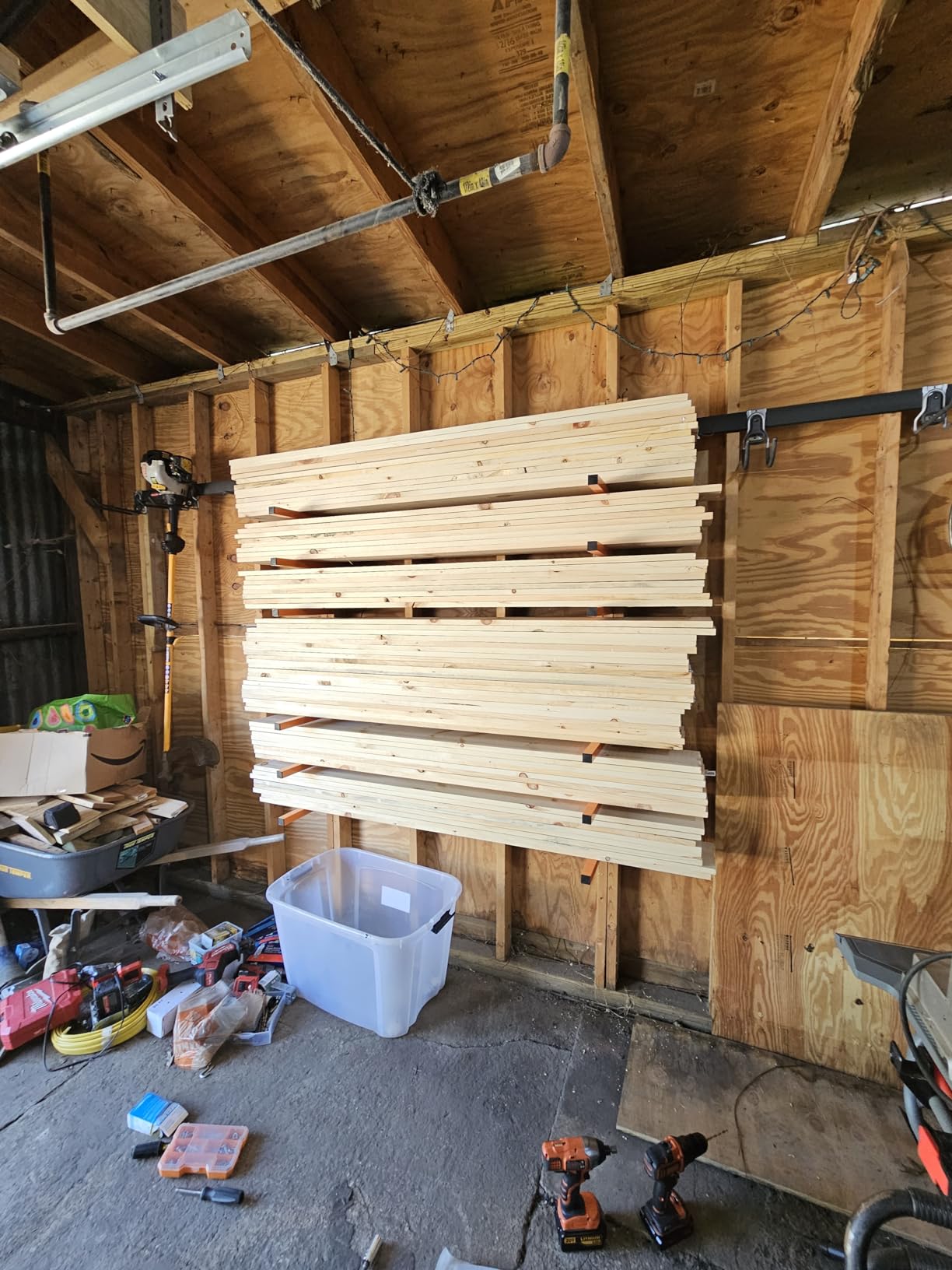 MOOMSINE Lumber Storage Rack Wall Mounted, 6-Level Holds Up 1200 Lbs Heavy Duty Wood Organizer, Metal Shelf for Shed, Workshop, Garage - 4pack, Orange customer photo 1