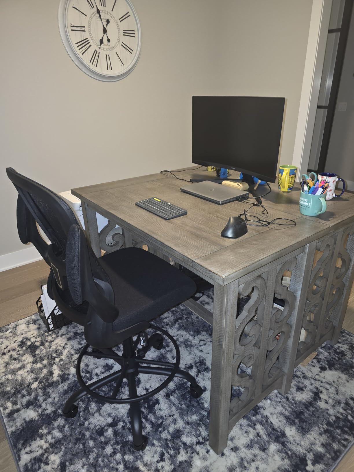 ErGear Drafting Chair with Footrest Ring and Flip-Up Arms for Tall Desks, 8 inch seat height adjustment, lumbar support, 33% thicker seat, breathable mesh, 300 lbs capacity customer photo 2