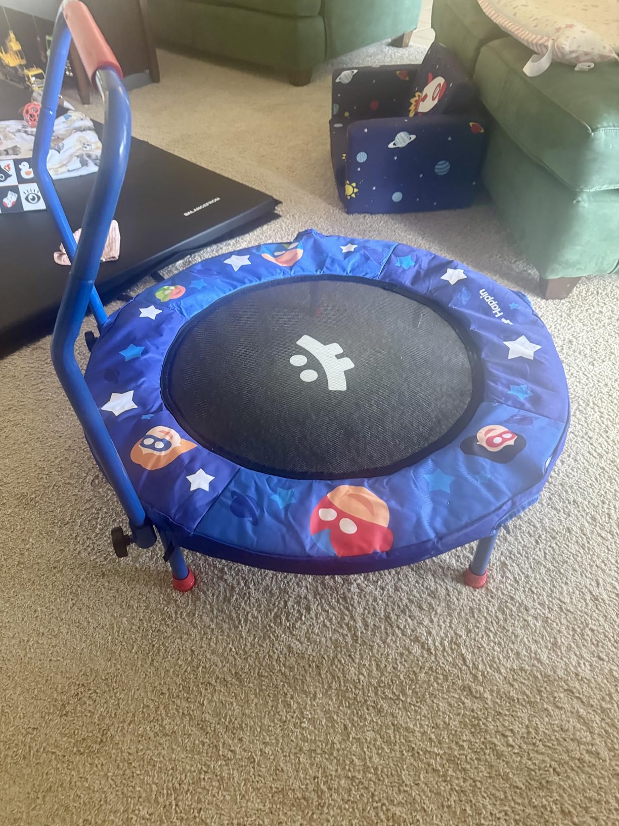 Happin 36'' Toddler Trampoline Indoor, Foldable Mini Trampoline for Kids Ages 2-6, ASTM Certified, Adjustable Handle, Safety Pad for Indoor & Outdoor, Baby Trampolines, for Boy & Girl customer photo 2
