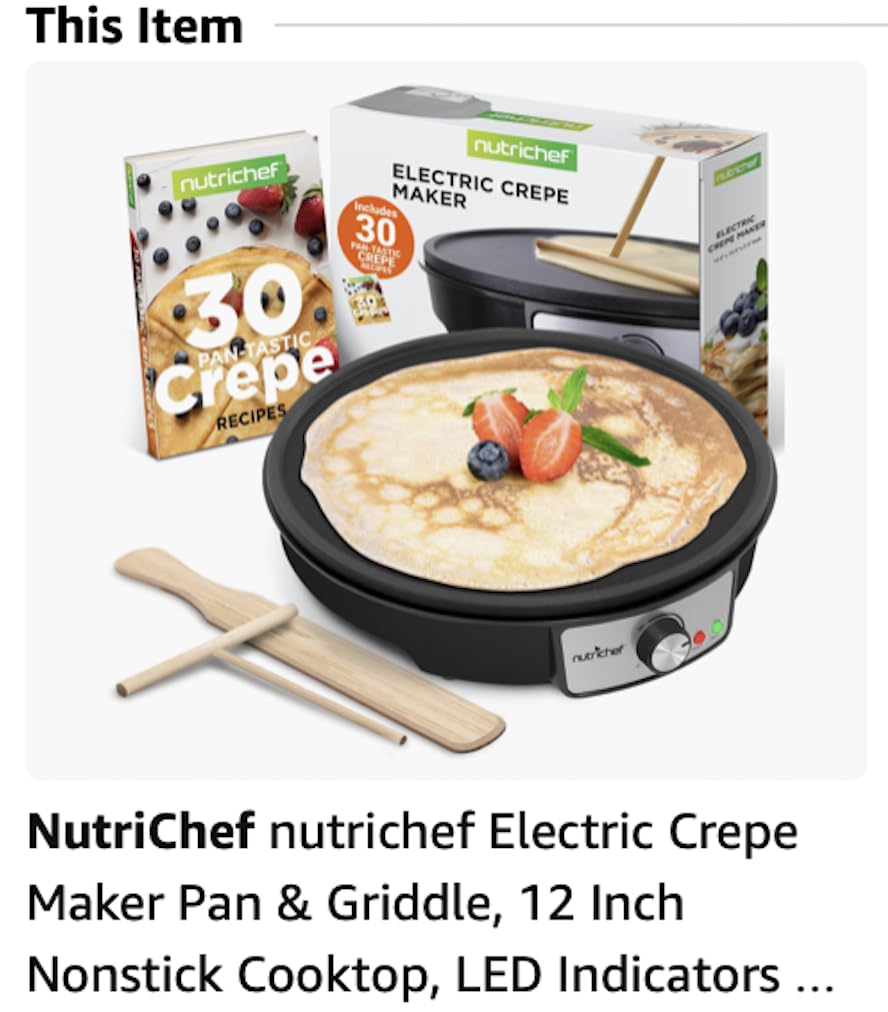 Nutrichef Electric Crepe Maker Pan & Griddle | 12 Inch Nonstick Cooktop | LED Indicators & Adjustable Temperature Control | Includes Spatula, Batter Spreader | Cooks Crepes, Roti & Pancakes customer photo 2