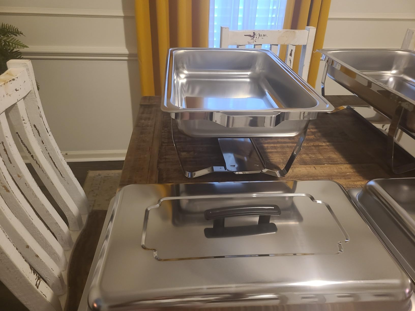 Chafing Dishes for Buffet, 4 Pack 9 Quart Stainless Steel Chafer Set | Folding Frame, Mirror Finish, Food Warmers and Buffet Servers for Weddings, Parties, Catering customer photo 2