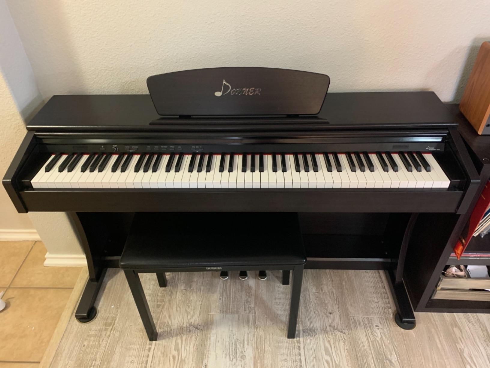 Donner DDP-400 Digital Piano with 88 Key Progressive Weighted Keyboard, Premium Upright Piano Keyboard for Professional, Bundle with Headphone, Bluetooth, Record, 138 Tones, 100 Rhythms, LCD, Brown customer photo 1