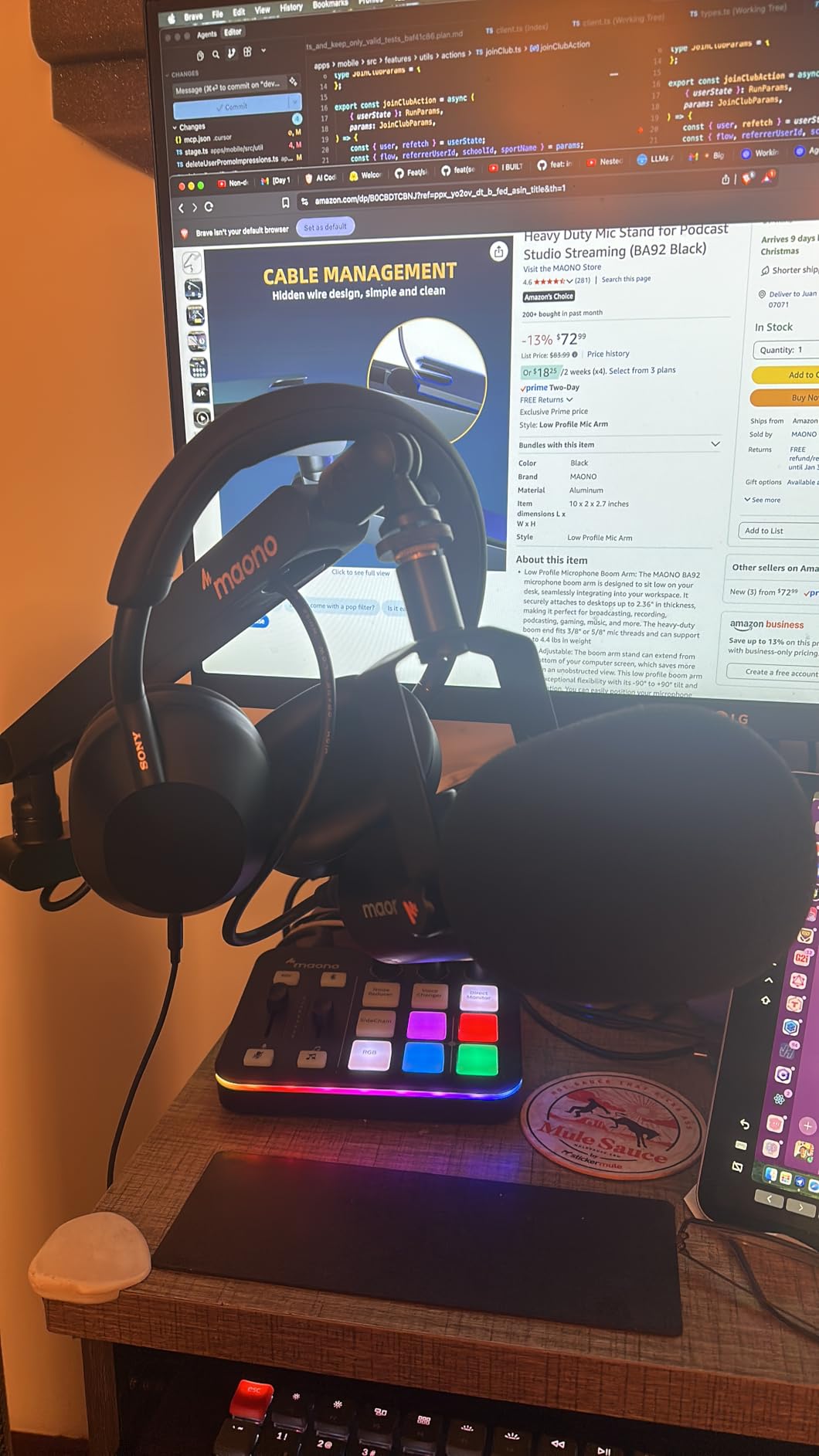 MAONO Low Profile Mic Boom Arm with Desk Clamp, Cable Management, and Fully Adjustable Microphone Stand for Podcast (BA92 Black) customer photo 1