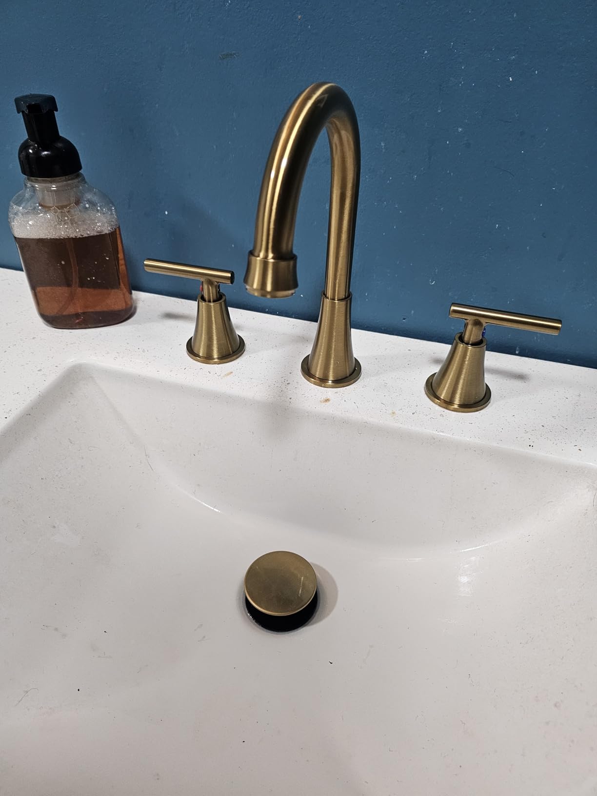 Bathroom Faucet 3 Hole, Matte Black Faucets with Drain and Supply Lines | Hurran Stainless Steel Lead-Free Widespread Bathroom Sink Faucet for Vanity RV Restroom Laundry Outdoor Utility Sink customer photo 1